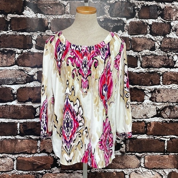 Chico’s Blouse Top Paisely Pink Cream Chico’s Size 12 Large - Picture 5 of 15